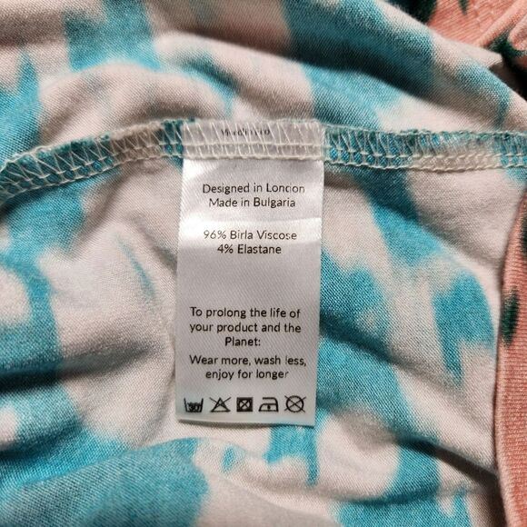 Saint + Sofia Dress Watercolor Midi Floral Green Pink Long Sleeve Stretch Knit 4 - Picture 8 of 13